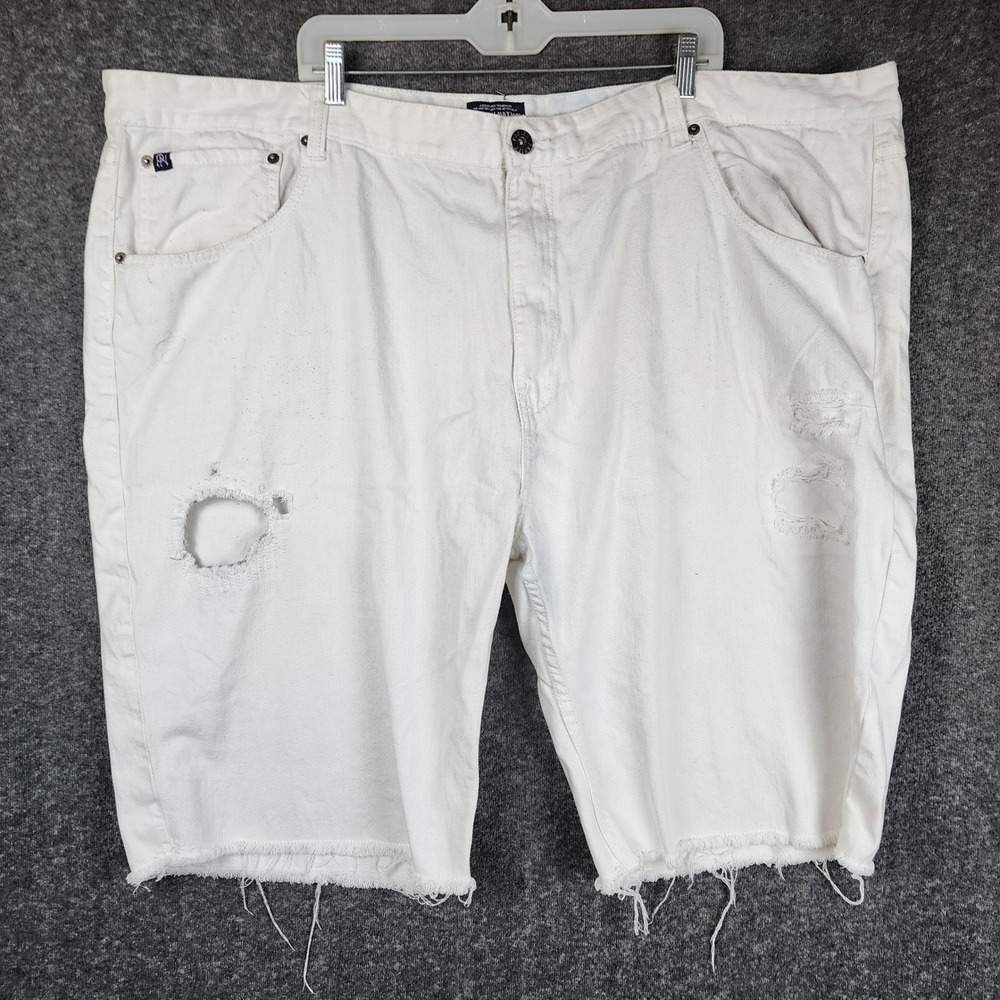 Parish‎ Nation Denim Shorts Mens 52 White Distressed Raw Hem Baggy Streetwear